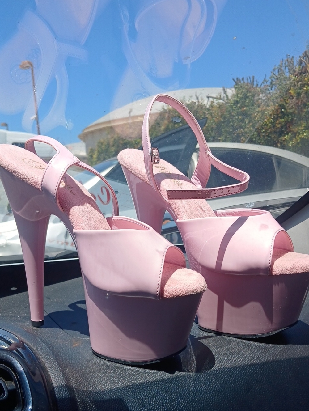 Pink Platform Peep-Toe High Heels with Ankle Strap